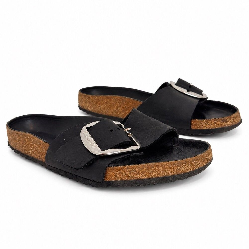 Birkenstock Madrid Big Buckle Black Leather Slide Sandals EU 40 US 9 Regular